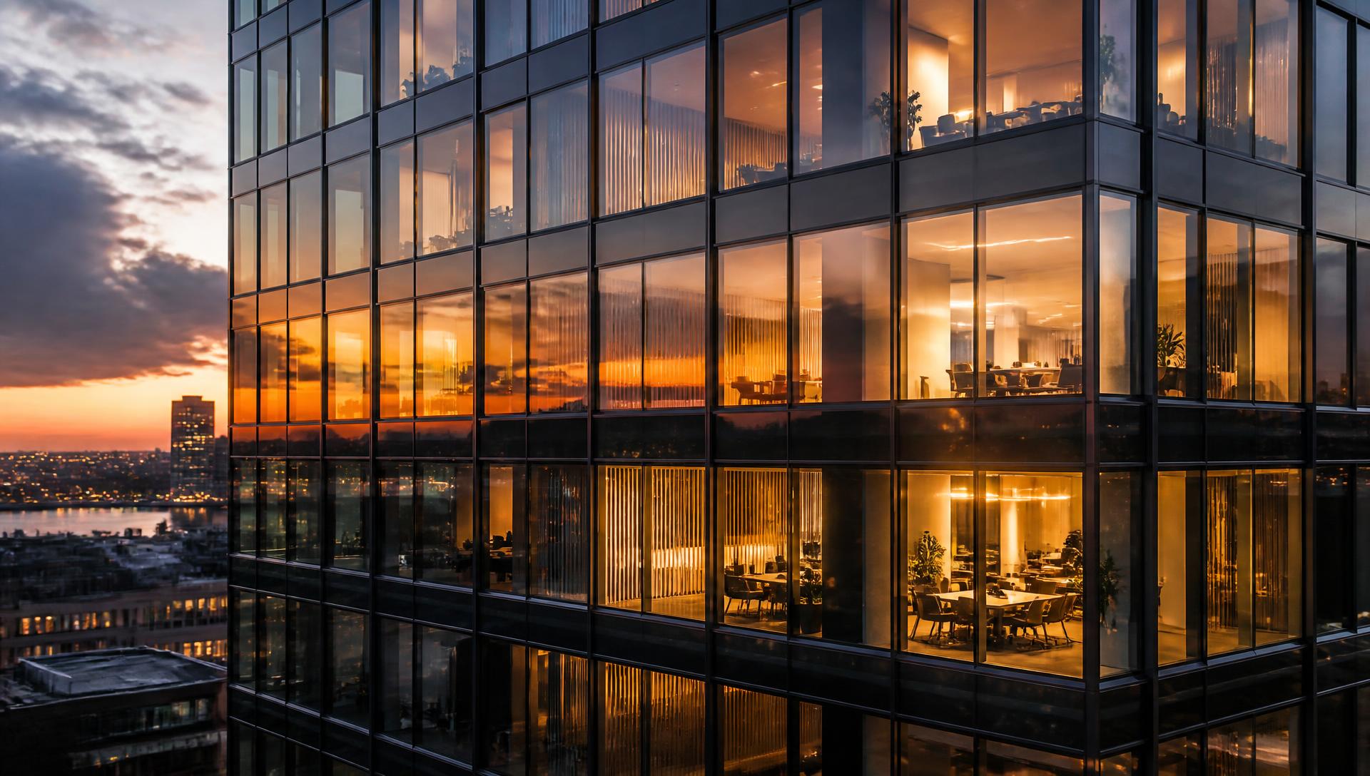 Aluminium and glass curtain wall facade of a modern office tower